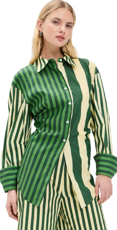 Simonmiller Loch Poplin Button Up Top Green Stripe Combo