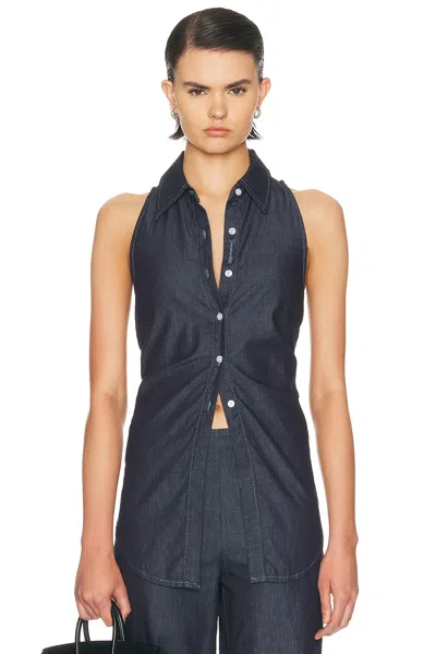 Simonmiller Loch Sleeveless Chambray Button Up Top In Blue