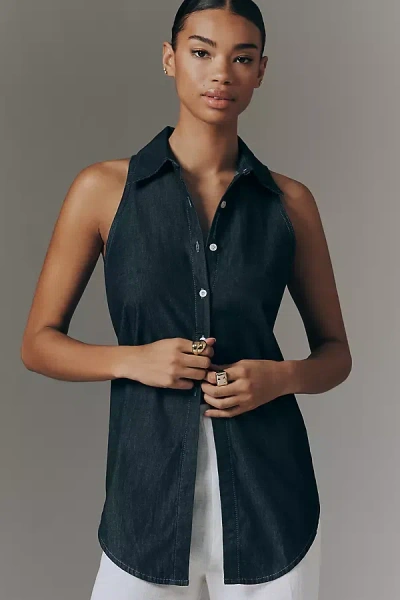 Simonmiller Loch Sleeveless Cotton Chambray Buttondown Shirt In Blue