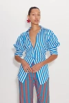 Simonmiller Loch Striped Poplin Button Up Top Blue Stripe In Blue Stripe