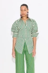 Simonmiller Loch Cutout Tie-back Striped Poplin Shirt In Gummy Green/ecru Stripe