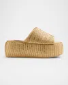 Simonmiller Cloudy Raffia Platform Slide Sandals In Goldnatural