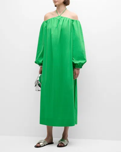 Simonmiller Oleander Cotton Poplin Halter Maxi Dress In Green