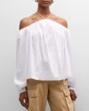 Simonmiller Oleander Poplin Off-shoulder Halter Top In Macadamia