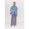 Simonmiller Pia Poplin Pant In Blue/paprika Stripe
