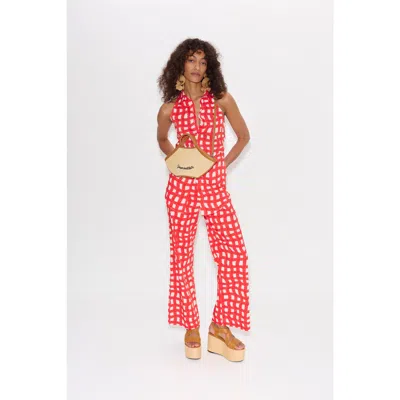 Simonmiller Pia Poplin Pant In Cherry Red Wavy Gingham