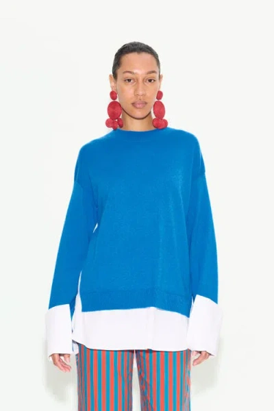 Simonmiller Pip Poplin Combo Sweater In Vivid Sky/macadamia