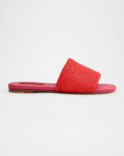 Simonmiller Salerno Raffia Flat Slide Sandals In Red/pink