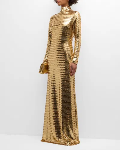 SIMONMILLER SEQUIN SCULPTY HIGH-COLLAR MAXI DRESS