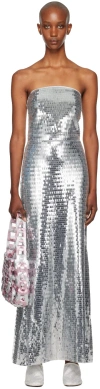 Simonmiller Silver Sculpty Strapless Sequin Maxi Dress In Satellite Silver