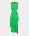 Simonmiller Spiral Ribbed Crew Sleeveless Fringe Maxi Dress In Gummy Green