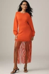 Simonmiller Wallis Long-sleeve Knit Fringe Dress In Orange