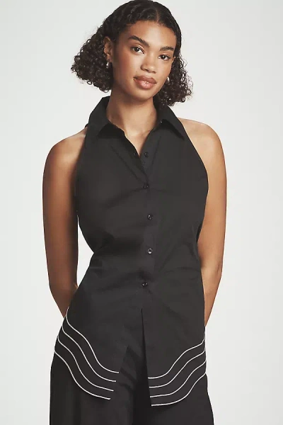 Simonmiller Wavy Sleeveless Back-cutout Blouse In Black