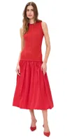 Simonmiller Yanez Poplin Combo Dress Cherry Red In Cherry Red