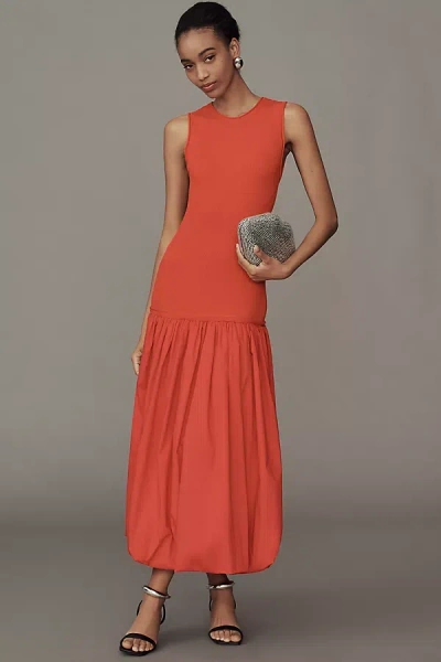Simonmiller Yanez Poplin Combo Drop-waist Midi Dress In Red