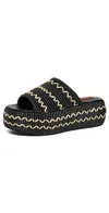 Simonmiller Zig Zag Raffia Platform Slide Sandals In Black/natural