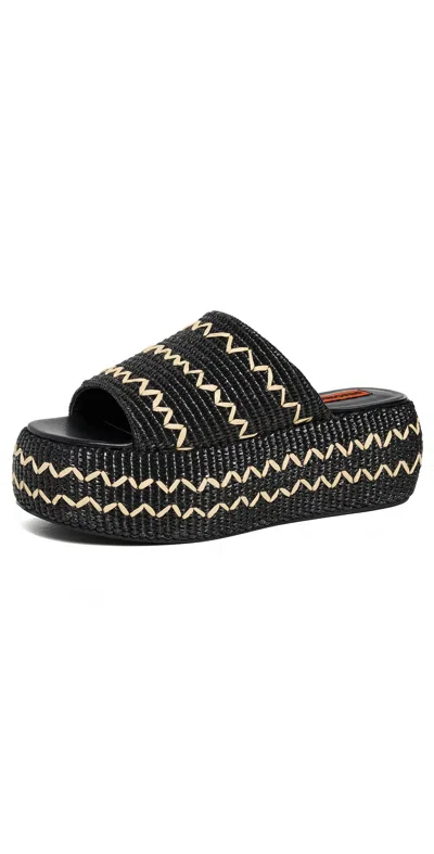 SIMONMILLER ZIG ZAG RAFFIA CLOUDY PLATFORM SANDALS BLACK/NATURAL