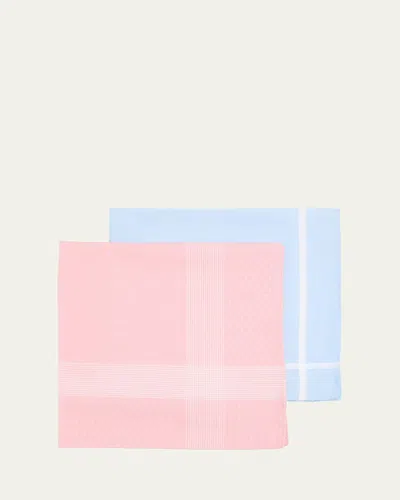 Simonnot Godard Men's 2-pack Egyptian Cotton Handkerchiefs, Boxed Gift Set In Pink Lys Gaudi Sky
