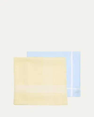 Simonnot Godard Men's 2-pack Egyptian Cotton Handkerchiefs, Boxed Gift Set In Yellow Lys Gaudi Sky