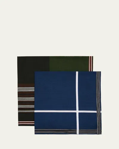 Simonnot Godard Men's 2-pack Egyptian Cotton Handkerchiefs In Indigo Green