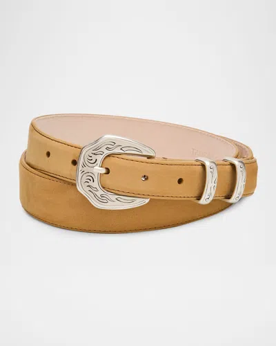 Simonnot Godard Men & Apos;s Western Nubuck Suede Belt In Red