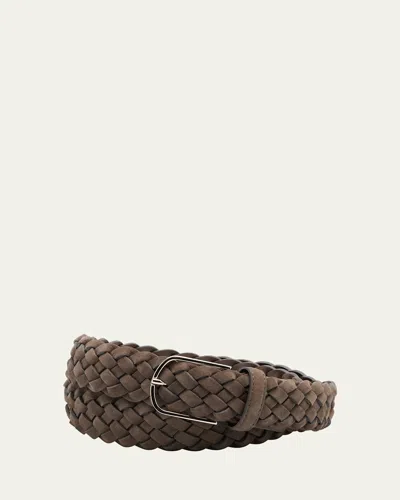 Simonnot Godard Men's Bicolor Braided Leather Belt, 35mm In Gray