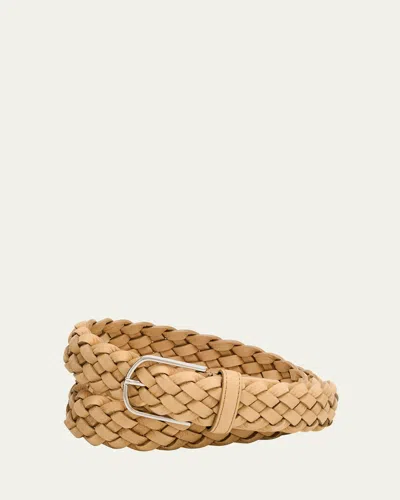 Simonnot Godard Men's Bicolor Braided Leather Belt, 35mm In Mdbeig