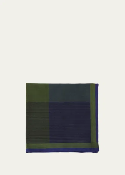 Simonnot Godard Men's Bicolor Tartan Check Handkerchief In Green Blue