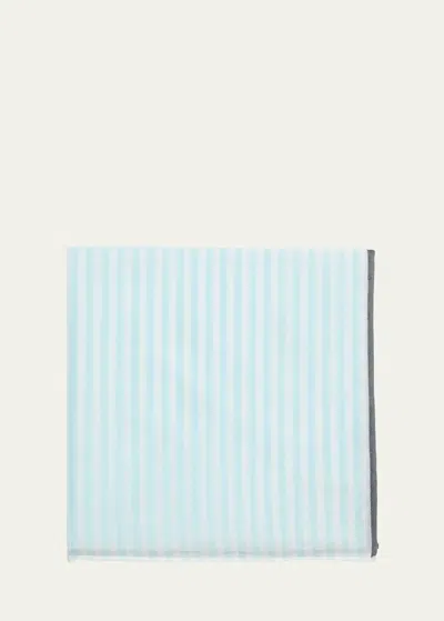 Simonnot Godard Men's Buren Cotton Stripe Pocket Square In Turquoise