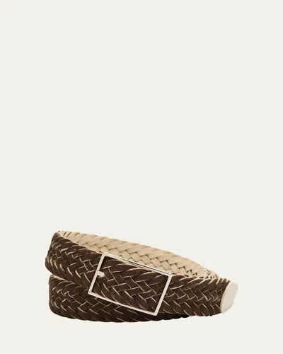 Simonnot Godard Men's Reversible Suede Wool Felt Belt In Beige
