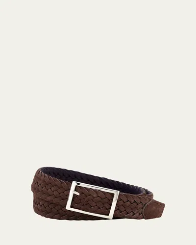 Simonnot Godard Men's Reversible Suede Wool Felt Belt In Brown