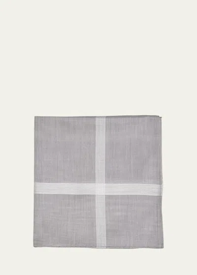 Simonnot Godard Men's Symphony Satin Check Handkerchief In Dk Greywhite