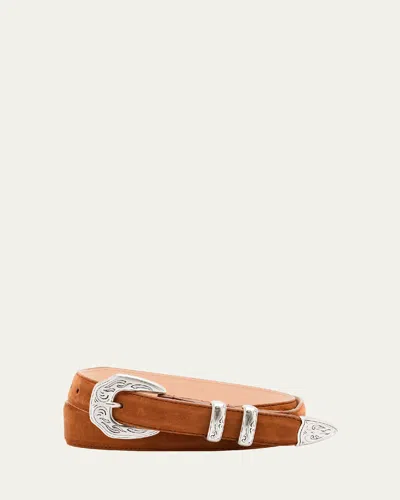 Simonnot Godard Men's Western Nubuck Suede Belt In Brown