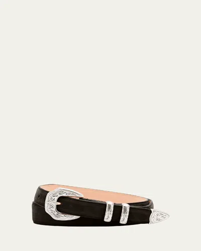Simonnot Godard Men's Western Nubuck Suede Belt In Gray