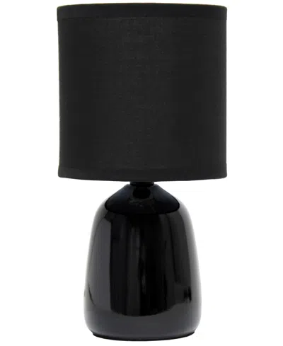 Simple Designs 10.04" Tall Traditional Ceramic Thimble Base Bedside Table Desk Lamp With Matching Fabric Shade In Black