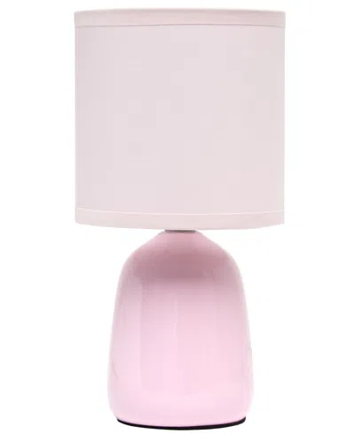 Simple Designs 10.04" Tall Traditional Ceramic Thimble Base Bedside Table Desk Lamp With Matching Fabric Shade In Light Pink