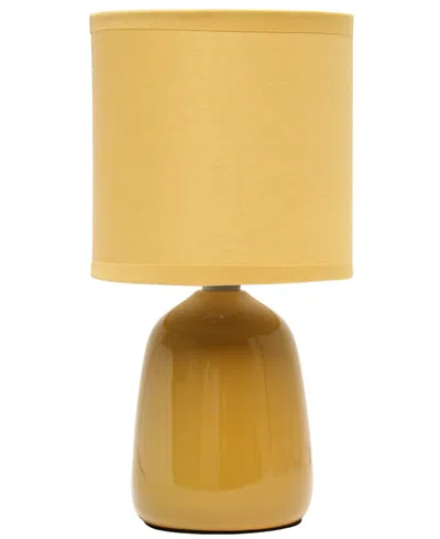 Simple Designs 10.04" Tall Traditional Ceramic Thimble Base Bedside Table Desk Lamp With Matching Fabric Shade In Mustard Yellow