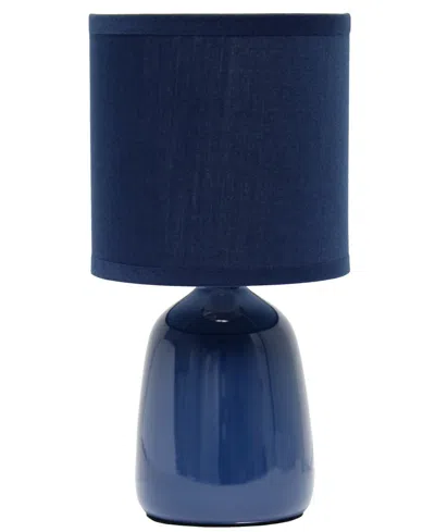 Simple Designs 10.04" Tall Traditional Ceramic Thimble Base Bedside Table Desk Lamp With Matching Fabric Shade In Navy Blue