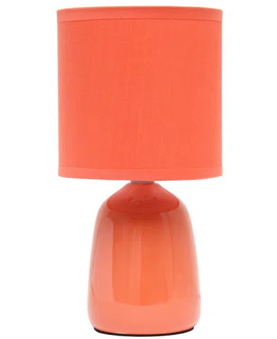 Simple Designs 10.04" Tall Traditional Ceramic Thimble Base Bedside Table Desk Lamp With Matching Fabric Shade In Orange