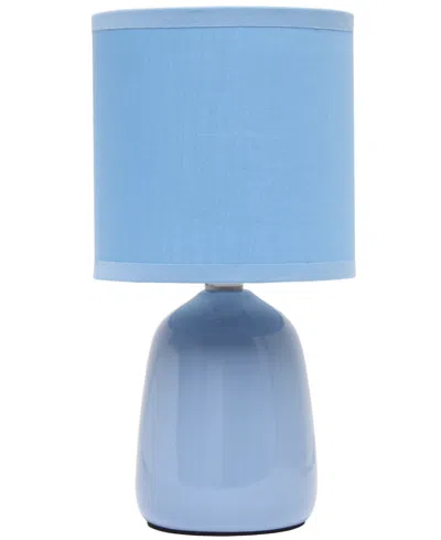 Simple Designs 10.04" Tall Traditional Ceramic Thimble Base Bedside Table Desk Lamp With Matching Fabric Shade In Sky Blue