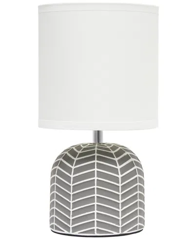 Simple Designs 10.43" Petite Contemporary Webbed Waves Base Bedside Table Desk Lamp With White Fabric Drum Shade In Gray
