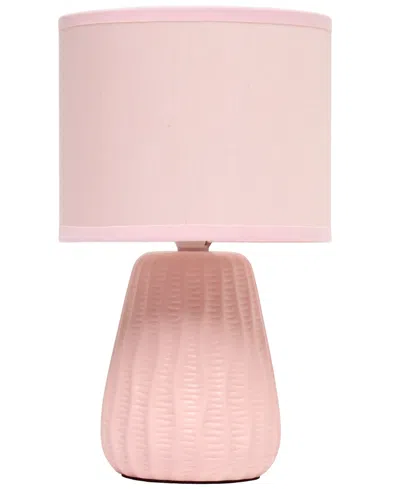 Simple Designs 11.02" Traditional Mini Modern Ceramic Texture Pastel Accent Bedside Table Desk Lamp With Matching F In Light Pink