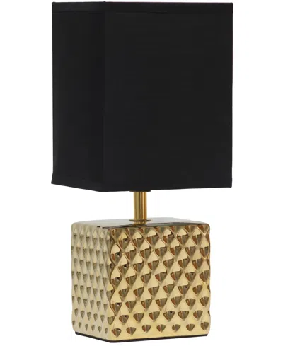 Simple Designs 11.81" Tall Contemporary Petite Hammered Metallic Gold Square Bedside Table Desk Lamp With Rectangul