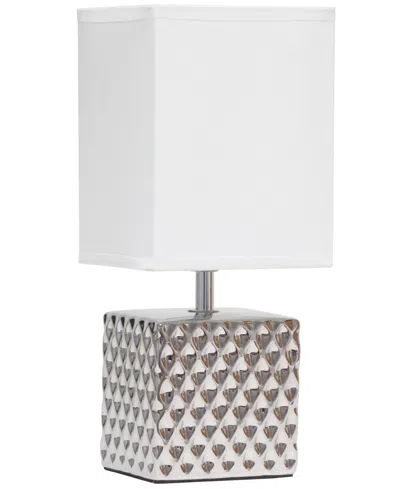 Simple Designs 11.81" Tall Contemporary Petite Hammered Metallic Gold Square Bedside Table Desk Lamp With Rectangul In Chrome