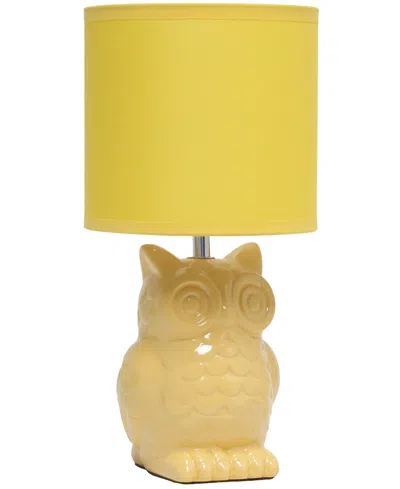 Simple Designs 12.8" Tall Contemporary Ceramic Owl Bedside Table Desk Lamp With Matching Fabric Shade In Dandelion