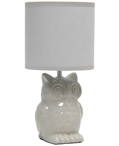 Simple Designs 12.8" Tall Contemporary Ceramic Owl Bedside Table Desk Lamp With Matching Fabric Shade In Gray