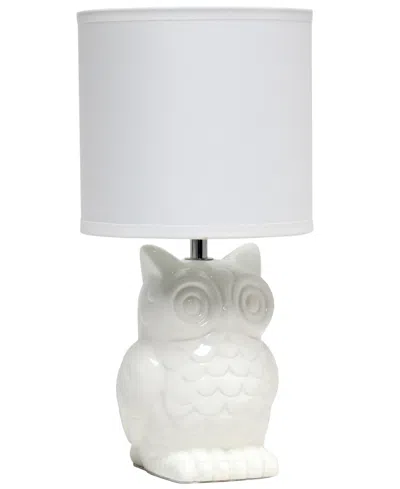 Simple Designs 12.8" Tall Contemporary Ceramic Owl Bedside Table Desk Lamp With Matching Fabric Shade In Off White