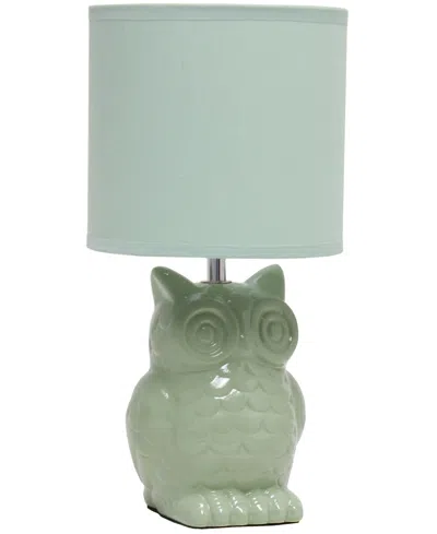 Simple Designs 12.8" Tall Contemporary Ceramic Owl Bedside Table Desk Lamp With Matching Fabric Shade In Sage Green