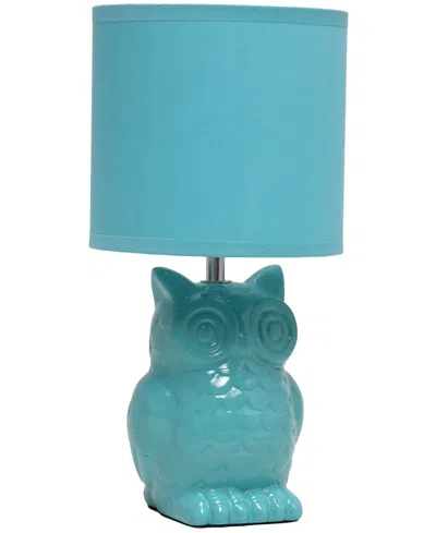 Simple Designs 12.8" Tall Contemporary Ceramic Owl Bedside Table Desk Lamp With Matching Fabric Shade In Tiffany Blue