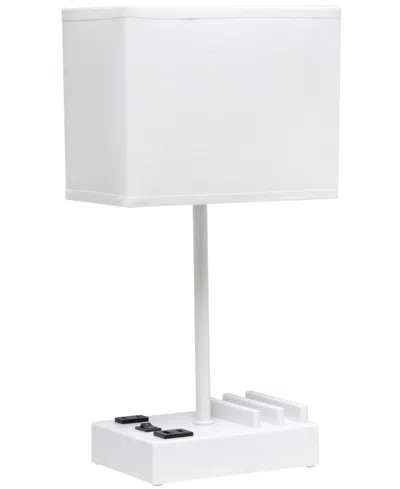 Simple Designs 15.3" Tall Modern Rectangular Multi-use 1 Light Bedside Table Desk Lamp With 2 Usb Ports And Chargin In White